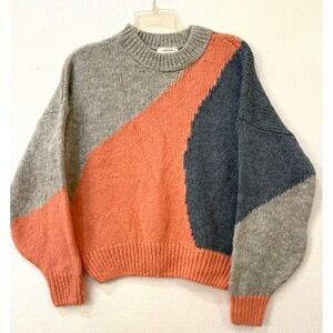 Top Shop Size Small Crewneck Abstract Oversize Crop Sweater Grey Peach Blue